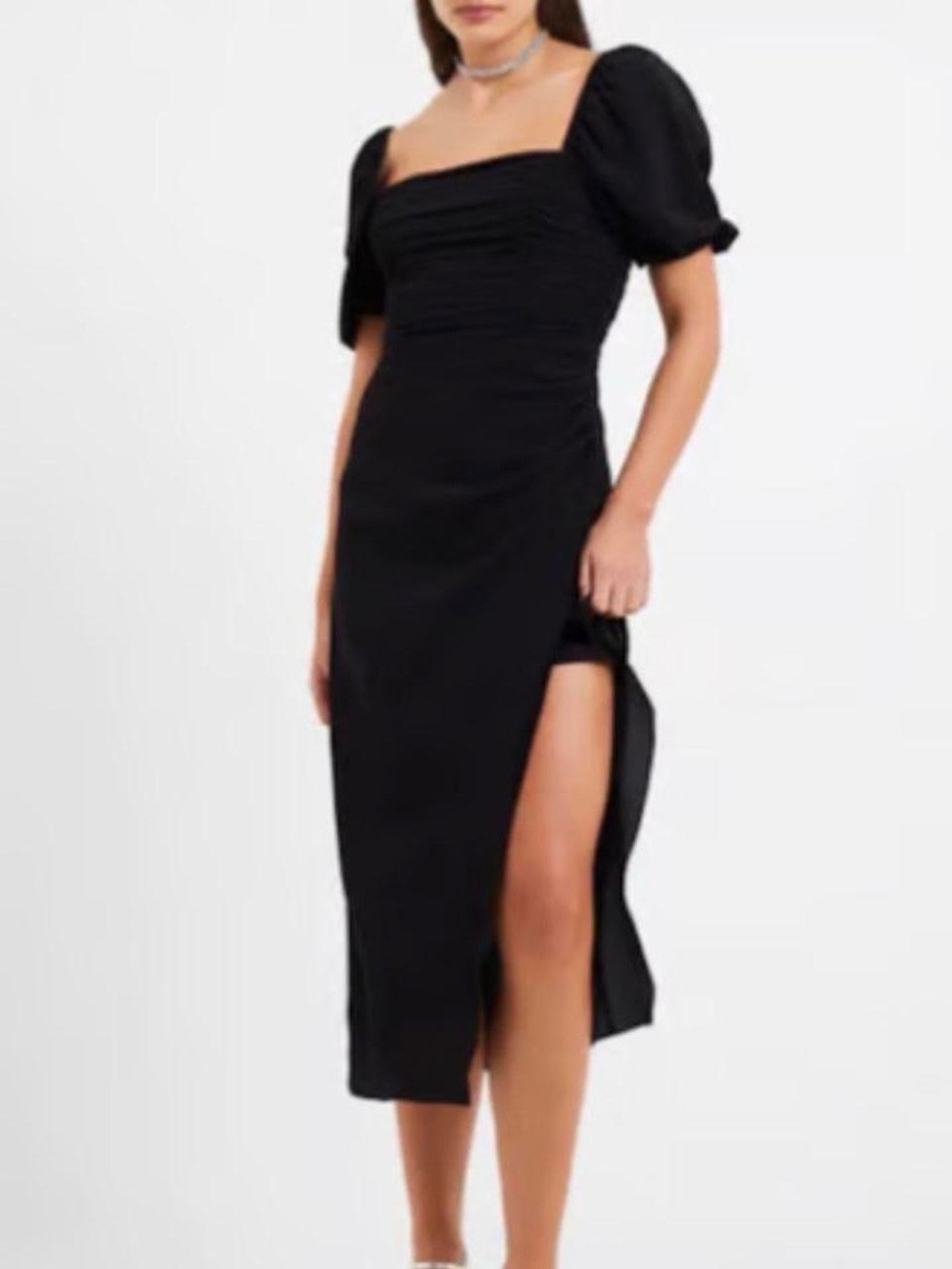 Francesca’s Miami Black Off-Shoulder Midi Dress with Puff Sleeves size XS